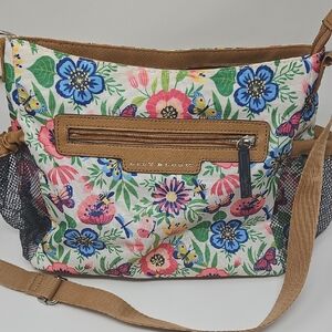 Lilly Bloom Floral Crossbody Bag with Tan Accents